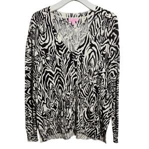 Lilly Pulitzer Zebra V Neck Eleni Sweater Women M Brown White Lightweight Casual